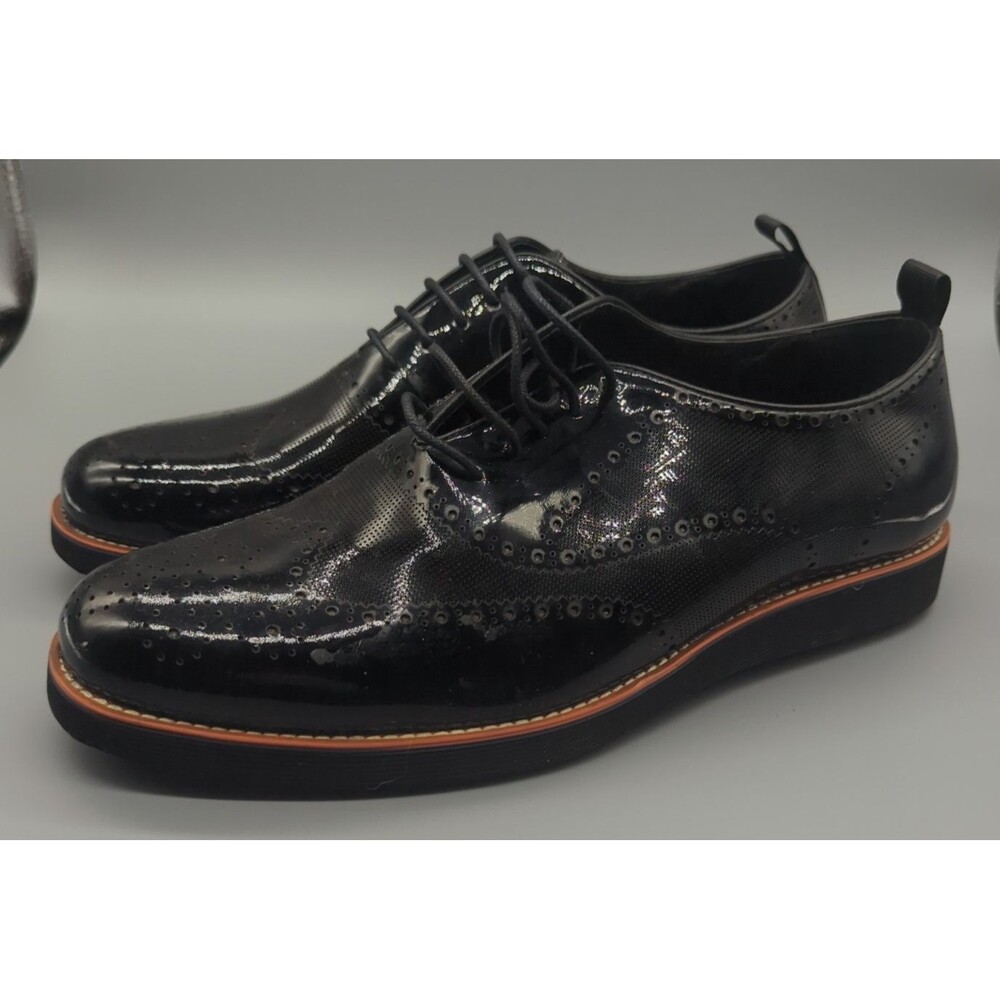Marc Nolan Oscar Black Patent Leather Wholecut Brogue Sneakers Mens 8 Pad Insole - Picture 2 of 12
